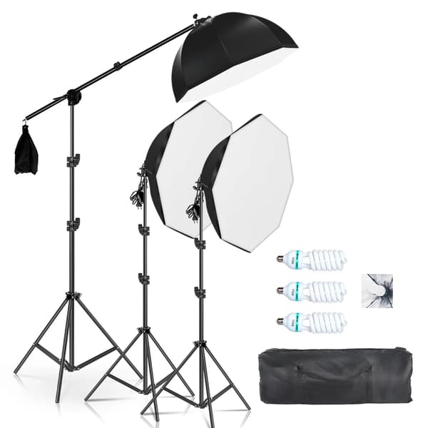 Fotografi Softbox Belysningskit, Justerbar Vinkel, Robust Lystativ,135W hvid