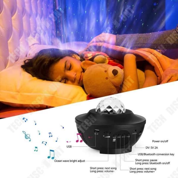 TD® LED Star projektorlampa, roterande nattljusprojektor med flera lägen &amp; fjärrkontroll &amp; timer &amp; högtalare &amp; Bluetooth