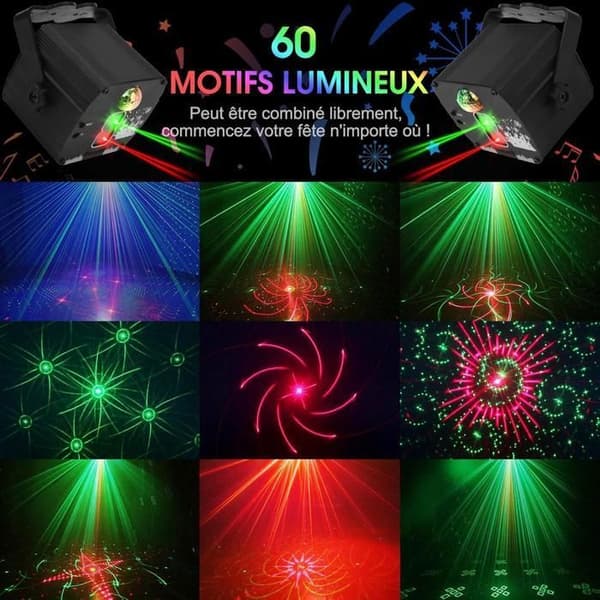 Scenelykta - 60 RGB projektionsmönster - DJ-ljusspel - USB-kabel - För fest, bar, bröllop, Halloween, jul
