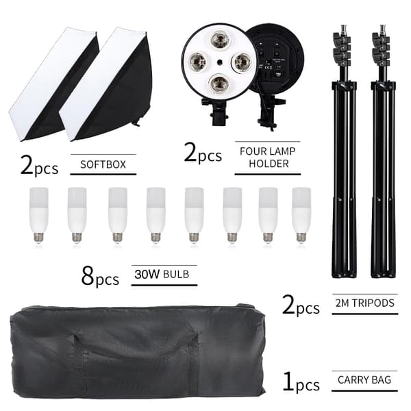 Fotografi Softbox Sæt, 2 Softboxe, 2 Stativer,30W LED 5500K