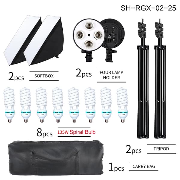 Fotografi Softbox Kit, 2 Softboxar, 2 Stativ,135W Spiralampoule