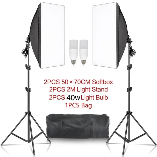 Fotografi Softbox Belysningskit, 2x 50x70CM Softboxar, 3 Justerbara Ljusstativ,Nya 40W glödlampor