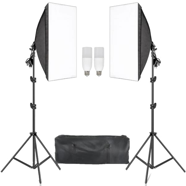 Fotografi Softbox Belysningskit, 2x 50x70CM Softboxar, 3 Justerbara Ljusstativ,Nya 40W glödlampor