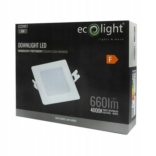 DOWNLIGHT LED P/T FIRKANTET 6W 4000K HVID DL-1