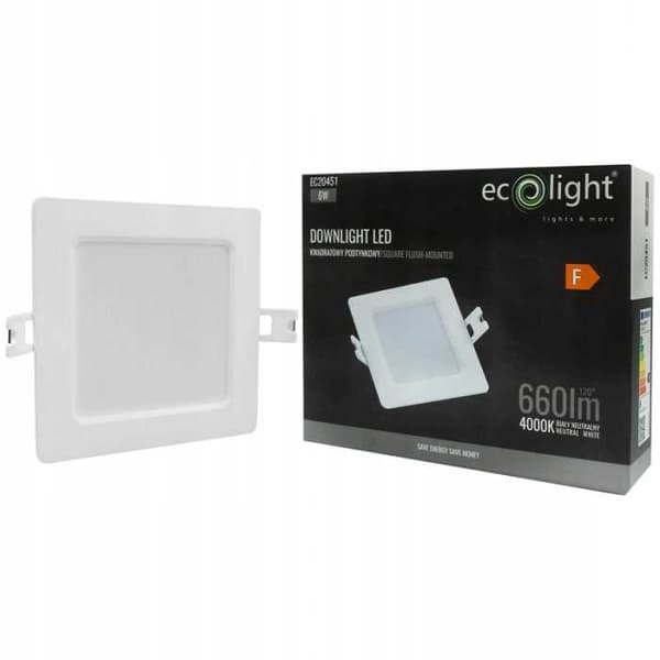 DOWNLIGHT LED P/T FIRKANTET 6W 4000K HVID DL-1
