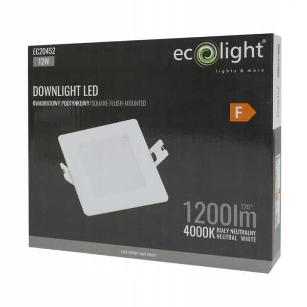 DOWNLIGHT LED P/T FIRKANTET 12W 4000K HVID DL-1
