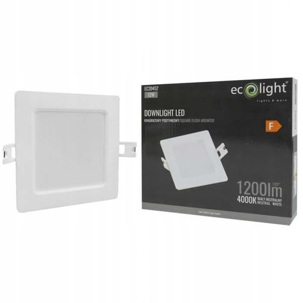 DOWNLIGHT LED P/T FIRKANTET 12W 4000K HVID DL-1