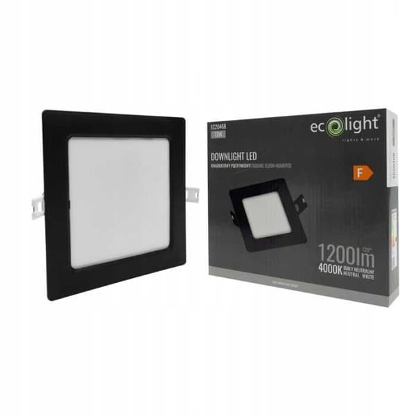 DOWNLIGHT LED P/T FIRKANTET 12W 4000K SORT DL-1