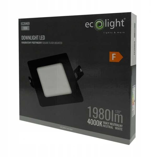 DOWNLIGHT LED P/T FIRKANTET 18W 4000K SORT DL-1
