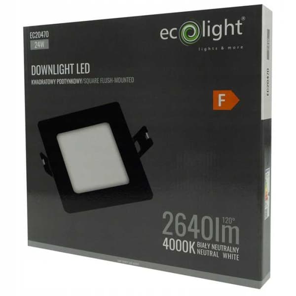 DOWNLIGHT LED P/T FIRKANTET 24W 4000K SORT DL-1
