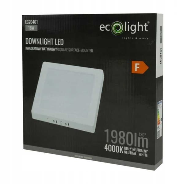DOWNLIGHT LED N/T FIRKANTET 18W 4000K HVID DL-1