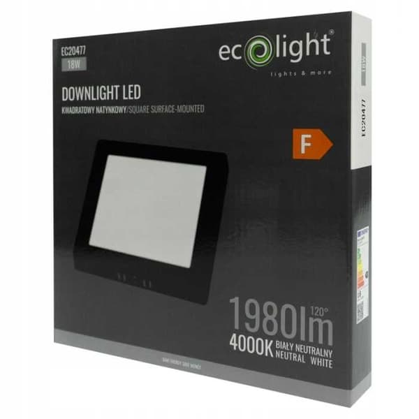 DOWNLIGHT LED N/T KVADRATISK 18W 4000K SVART DL-1