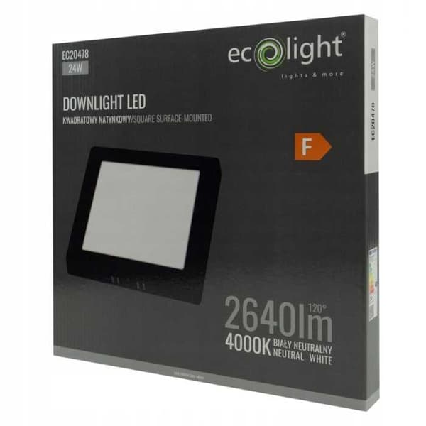 DOWNLIGHT LED N/T FIRKANTET 24W 4000K SORT DL-1