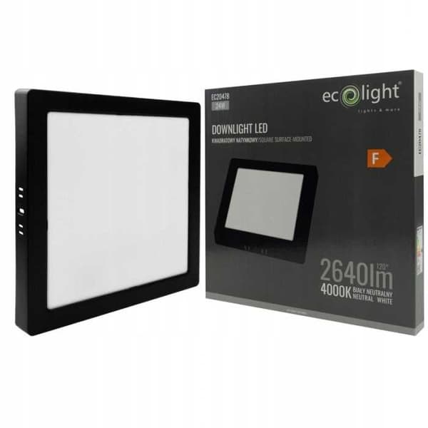 DOWNLIGHT LED N/T FIRKANTET 24W 4000K SORT DL-1