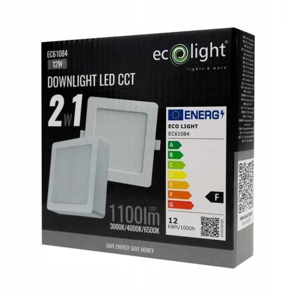 LED downlight 12W firkantet CCT 2in1