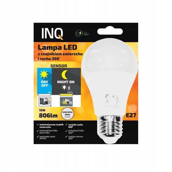 LED-lamppu E27 10W 4000K 806lm muutos- ja liiketunnistin