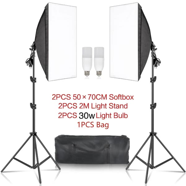 Softbox-belysningskit, 50x70 cm storlek, 3 färgalternativ,30W Vit Färg