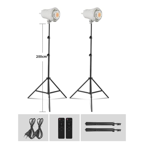 SH LED COB Video Lys, Bi-farvet 3200K-5600K, Justerbar Lysstyrke 1-100,2 stk 90 stativ