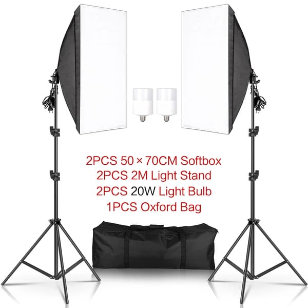 Fotografi Softbox Belysningskit, Justerbar 2M Lystativ, Inkluderer Oxford Taske,20W LED pærer