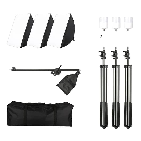 Softbox-belysningskit, justerbara ljusstativ, inkluderad bomarm,30W Lampa