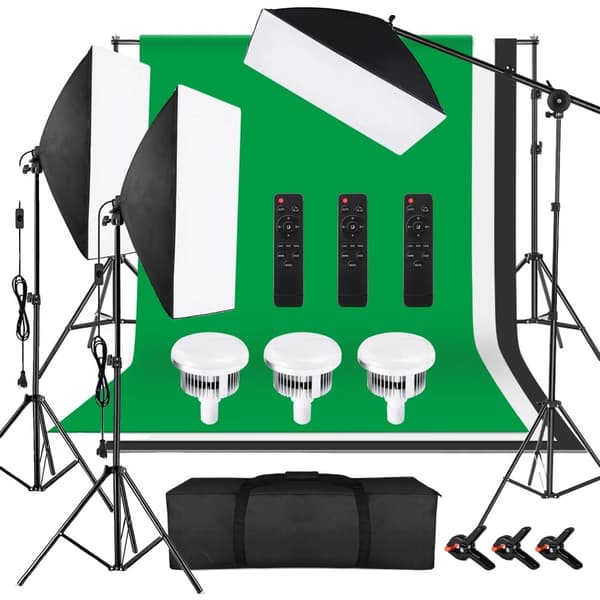 Studio-valokuvausvalaistuspaketti, 85W teho, kaksivärilämpötila 3000K-6000K, täydellinen softbox-asennus