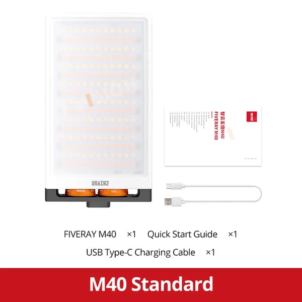 ZHIYUN FIVERAY M40, 2700K-6200K Farvetemperatur, 0-100% Lysstyrkekontrol,Standardpakke