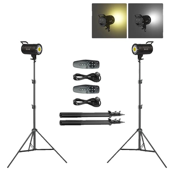 SH LED COB Video Lys, Bi-farvet 3200K-5600K, Justerbar Lysstyrke 1-100,2 stk 115 stativ