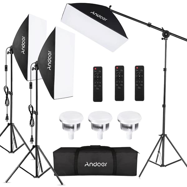 Valokuvausvalosetti, 85W Säädettävä Kirkkaus, Kaksivärinen Lämpötila 2800K-5700K, Suuri Softbox 50 * 70cm