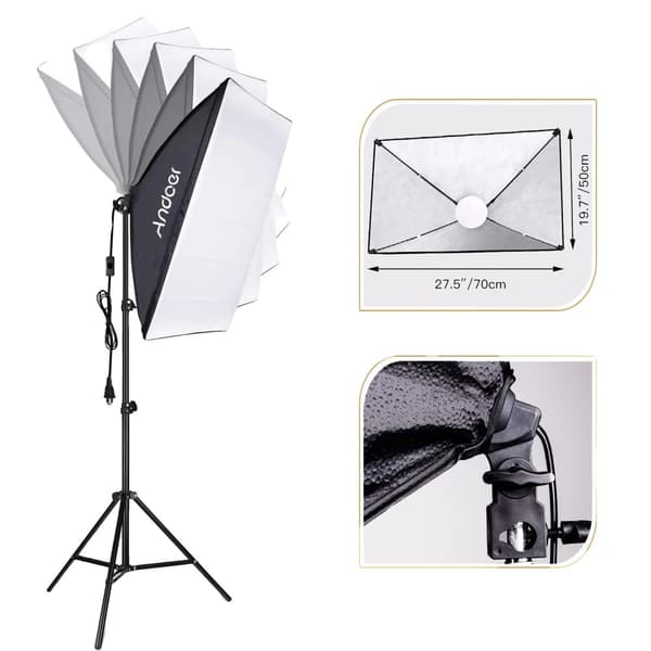 Valokuvausvalosetti, 85W Säädettävä Kirkkaus, Kaksivärinen Lämpötila 2800K-5700K, Suuri Softbox 50 * 70cm