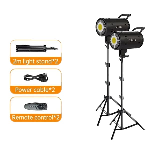 Fotografi LED Videolampa, Justerbar 1000-9000K Färgtemperatur, Steglös Dimmningskontroll,2m Stativ 115W 2st