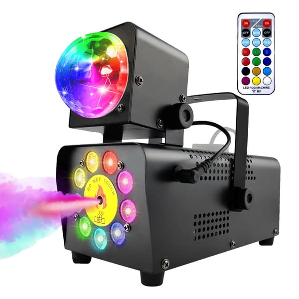 Tågemaskine med LED-lys, 12 farvemuligheder, fjernbetjening, kraftfuld 500W