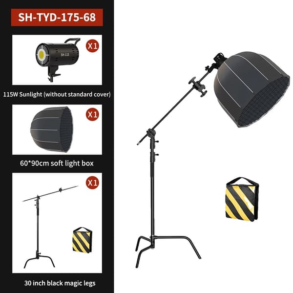 Fotografibelysningskit, 115W soligt LED, justerbar tvåfärgad temperatur,260 C-stand 90cm B