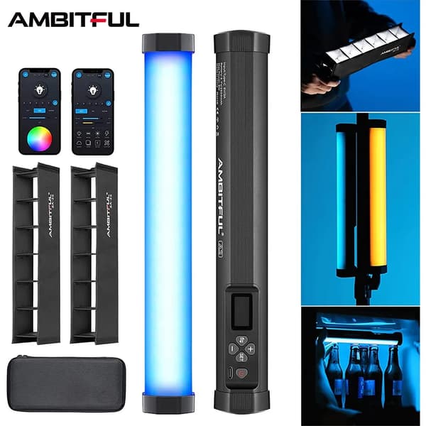 AMBITFUL A2 Kit-2 RGB Rörlampa, 8W Effekt, Trådlös Mobilkontroll,A2 Kit-2