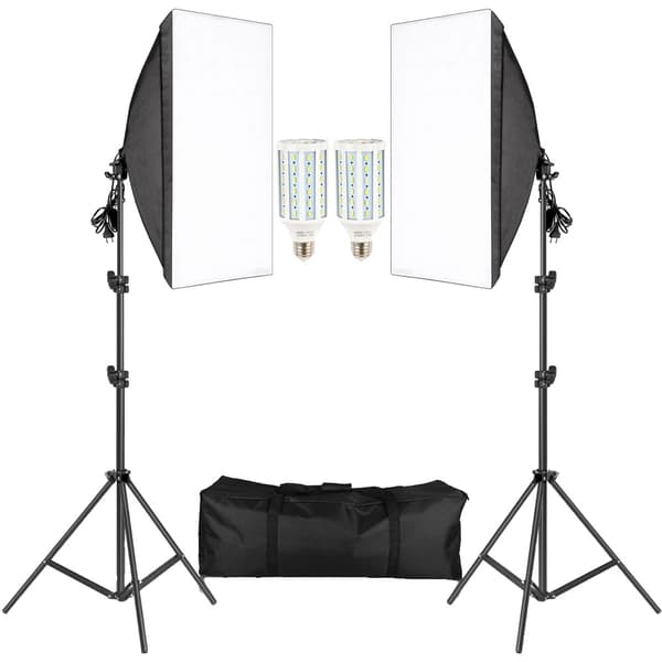 Fotografi Softbox Belysningskit, Justerbar 2M Ljusstativ, Inkluderar Oxfordväska,Kall Vit