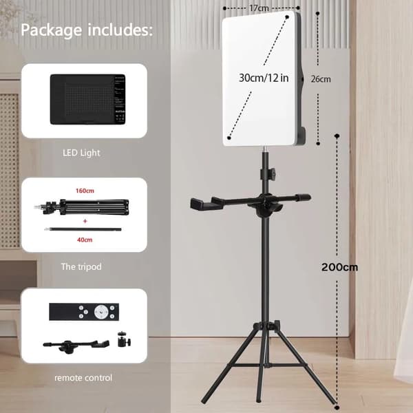 Foto Studio LED-lampa, tvåfärgad kapacitet, USB-laddning,stor 50W 12in 200ARM