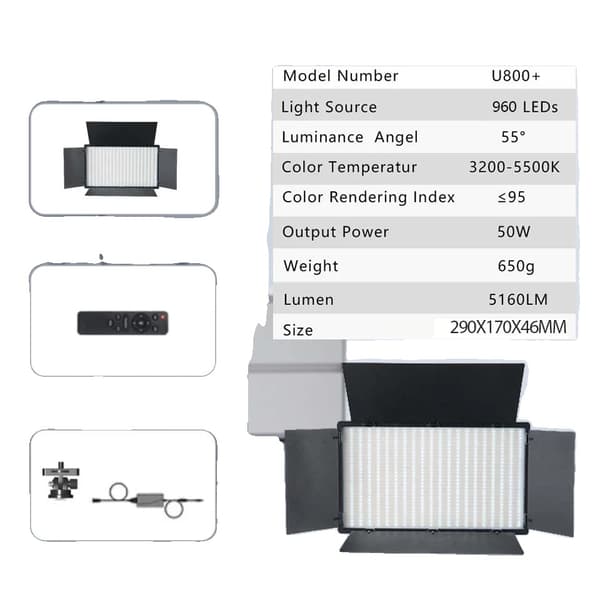 50W LED Foto Studio Lys, Bi-farve 3200K-5600K, 200cm Stativ,50W U800
