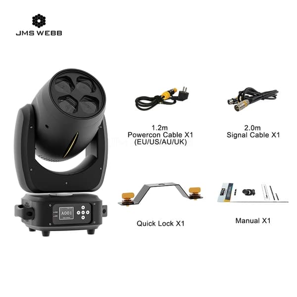 LED Moving Head Lys, Zoom Funktion, RGBW Farveblanding, 4x40w, EU-stik