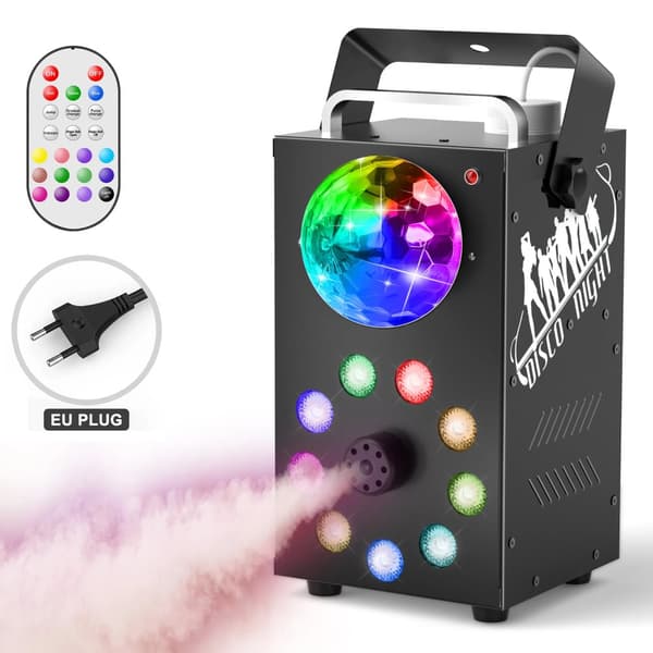 Røgmaskine med RGB-belysning, 700W effekt, trådløs fjernbetjening,EU stik