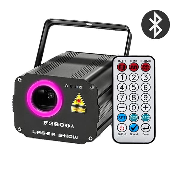Scene Laserlysprojektor, 60W Effekt, 1400mW RGB Laser,F2800A SORT, EU-stik