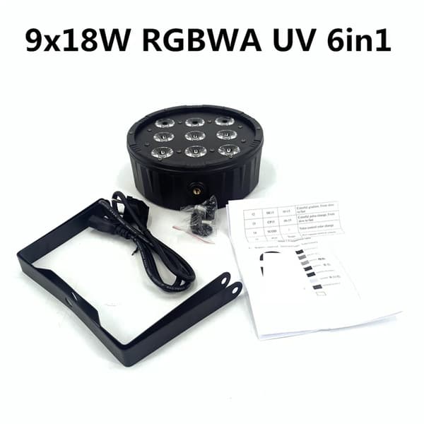 LED Par-ljus, RGBWA UV-färgblandning, SlimPar-design, 9x18W, EU-Stecker
