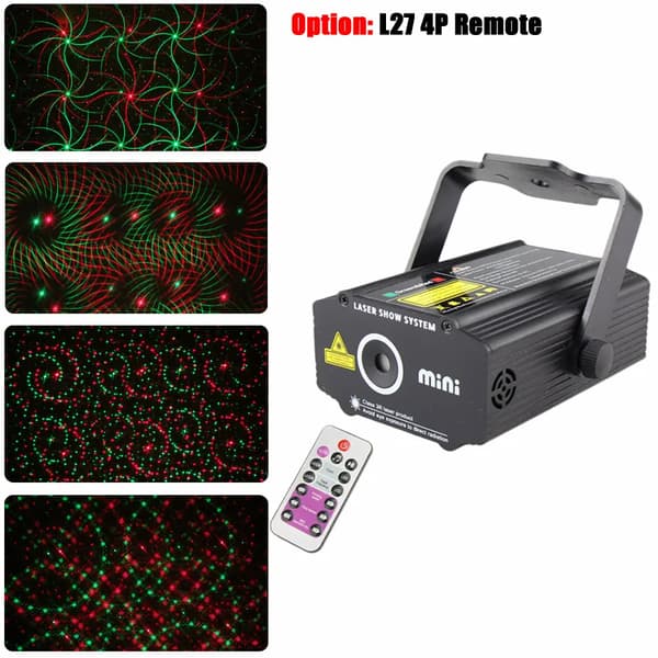 Laserstjerneprojektor, 4 mønstre, sceneeffektlys, L27 4P Fjernbetjening, EU-stik