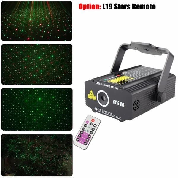 Laserstjerneprojektor, 4 mønstre, sceneeffektlys, L19 Stars Remote, EU-stik