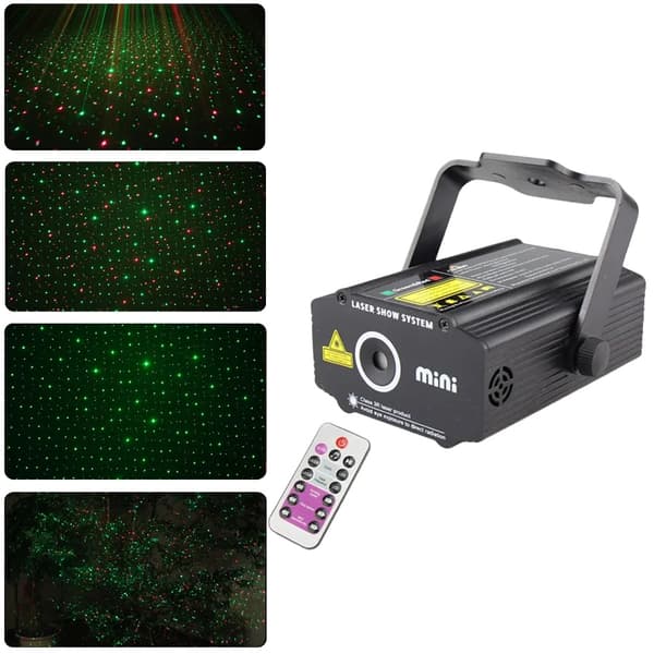 Laserstjerneprojektor, 4 mønstre, sceneeffektlys, L19 Stars Remote, EU-stik