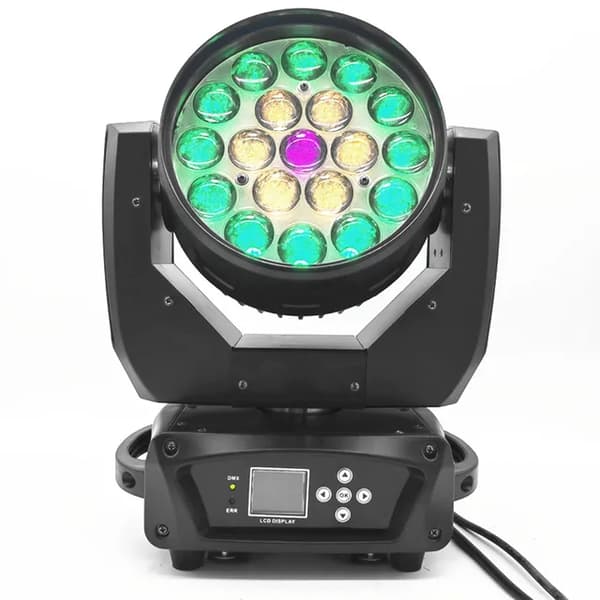 LED Moving Head Lys, RGBWA UV Stråle, Vask Zoom, 19x15W Beam Wash, EU-stik