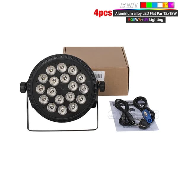 LED Par Lys, RGBWA+UV Farveblanding, DMX 512 Kompatibilitet, 4 stk 18x18W, EU-stik