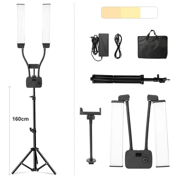 Fotografisk fyldelys, justerbar farvetemperatur, LCD-skærmvisning, med 160cm stativ, EU