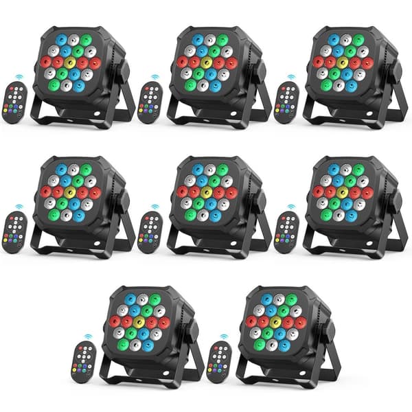 LED Par Lygter, Livlige RGB Farvevalg, Multifunktionel Fjernbetjening,ZQ01639-8Stk, EU-stik