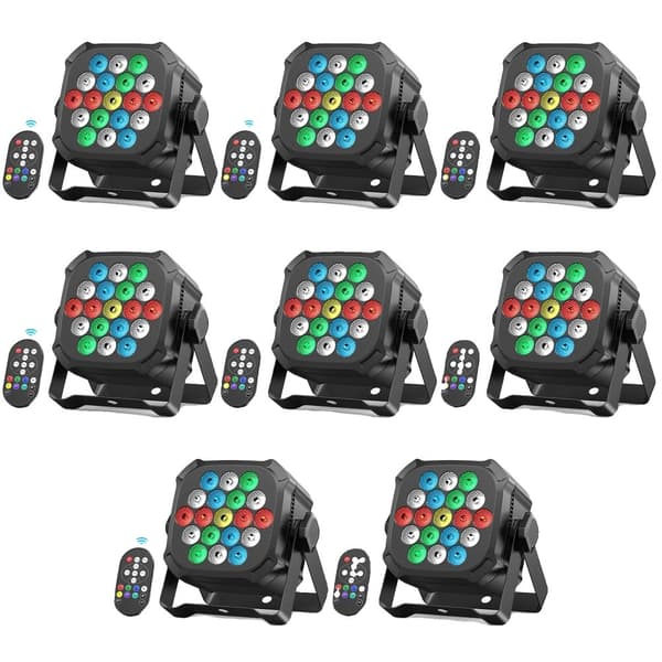 LED Par Lygter, Livlige RGB Farvevalg, Multifunktionel Fjernbetjening,ZQ01639-8Stk, EU-stik
