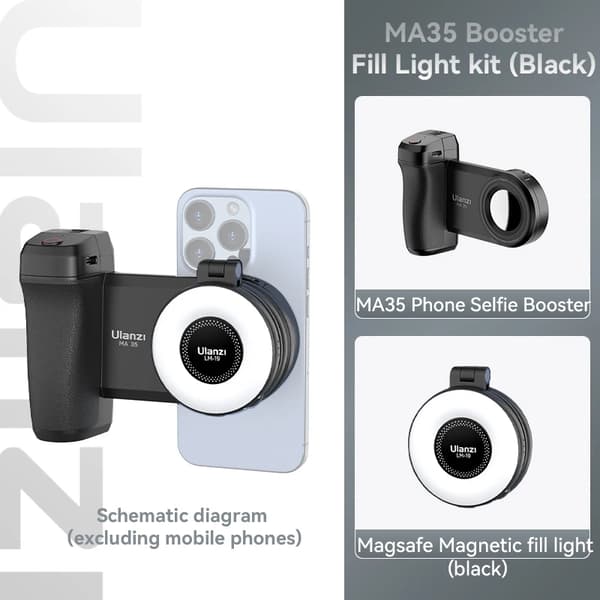 Magnetisk Mini Fyldelys, Bi-Farve Justerbar, Kompakt Design,MA35 Kit Sort