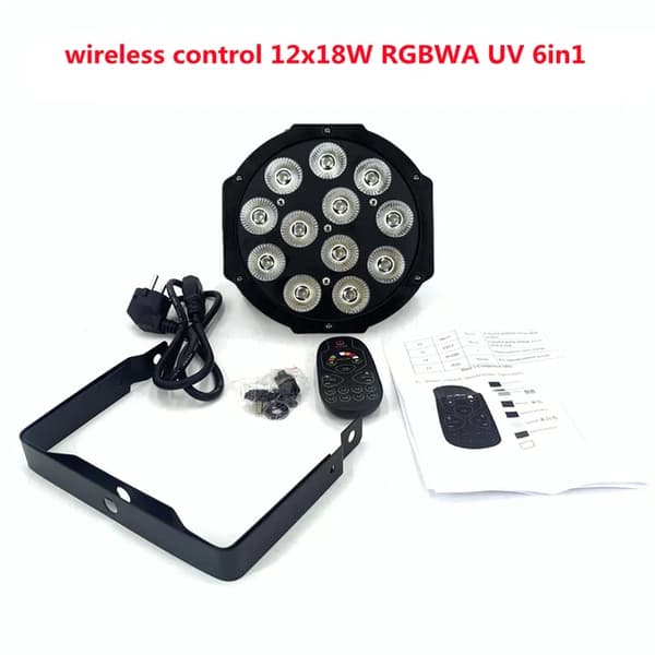 LED Par-lampor, RGBWA UV-färgblandning, DMX-styrning, 12x18W Trådlös, EU-kontakt